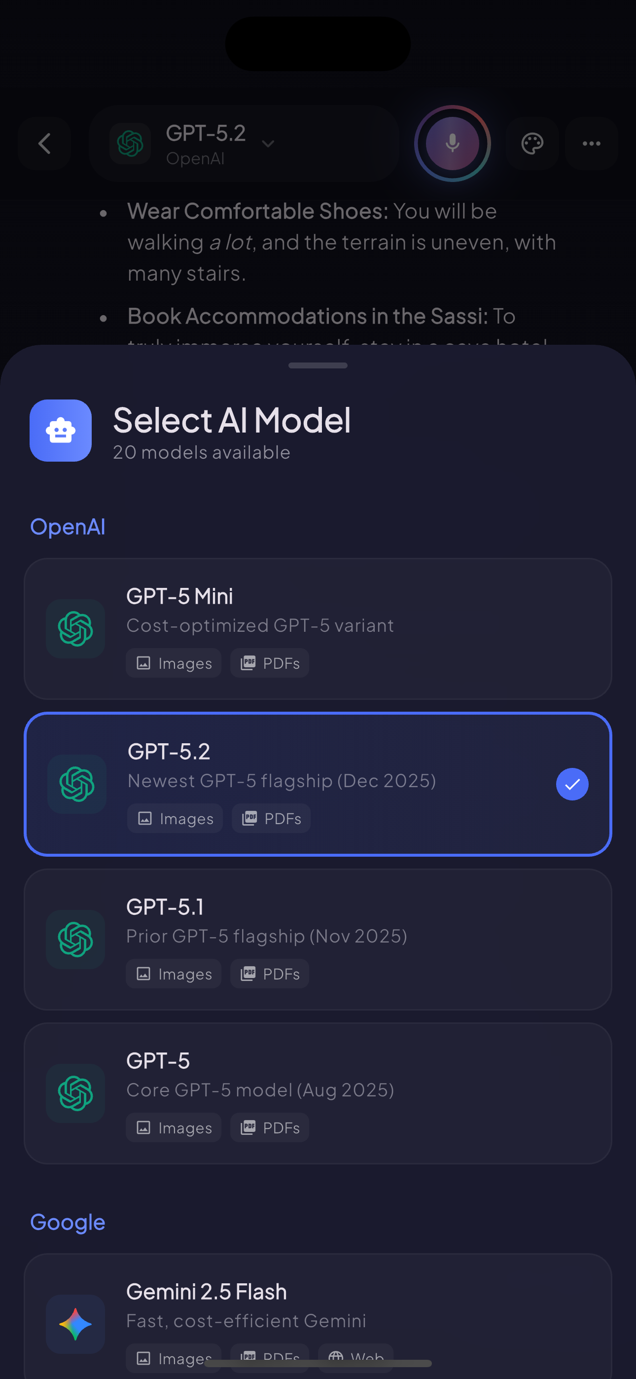 LocalAI Chat — select from GPT 5.2, Gemini 3 Pro, Claude Opus 4.5 and more AI models
